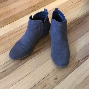Gray velvet booties
